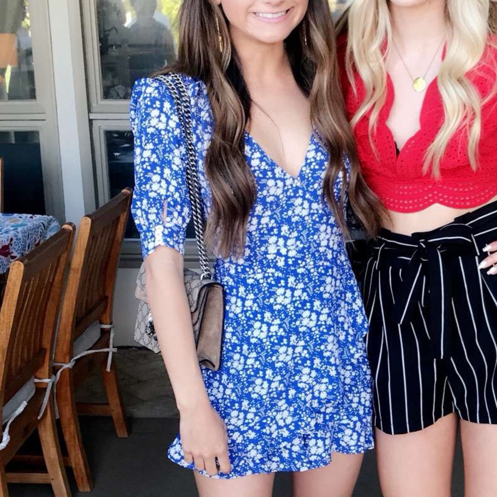 For Love & Lemons Blue Floral Romper